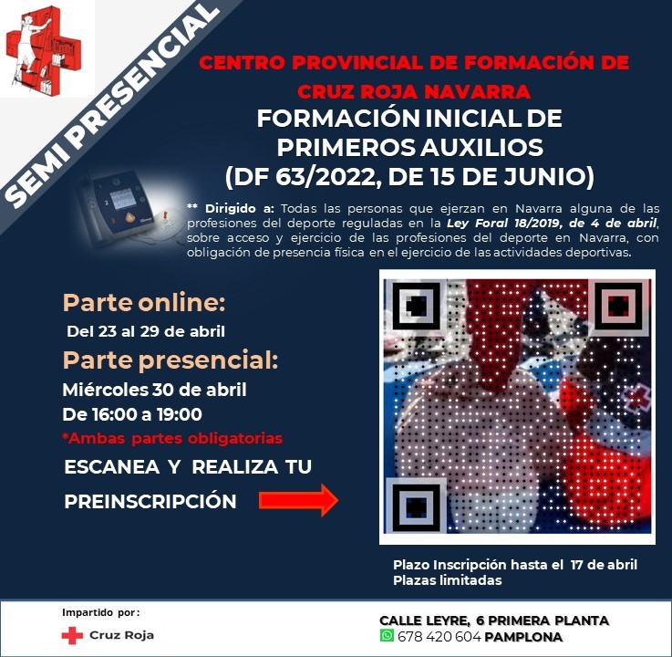 Cruz Roja Navarra - Formación inicial y formación continuada de Primeros Auxilios (Abril)